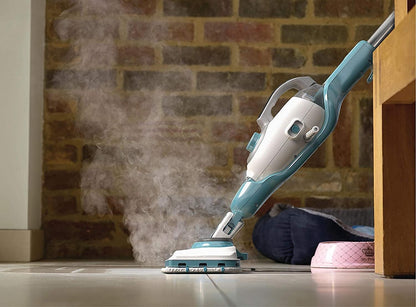 Black & Decker 2-in-1 Steam-Mop with Delta Head, SteaMitt and 11 Accessories, 1600W, White/Aqua - BHSM166DSM-GB