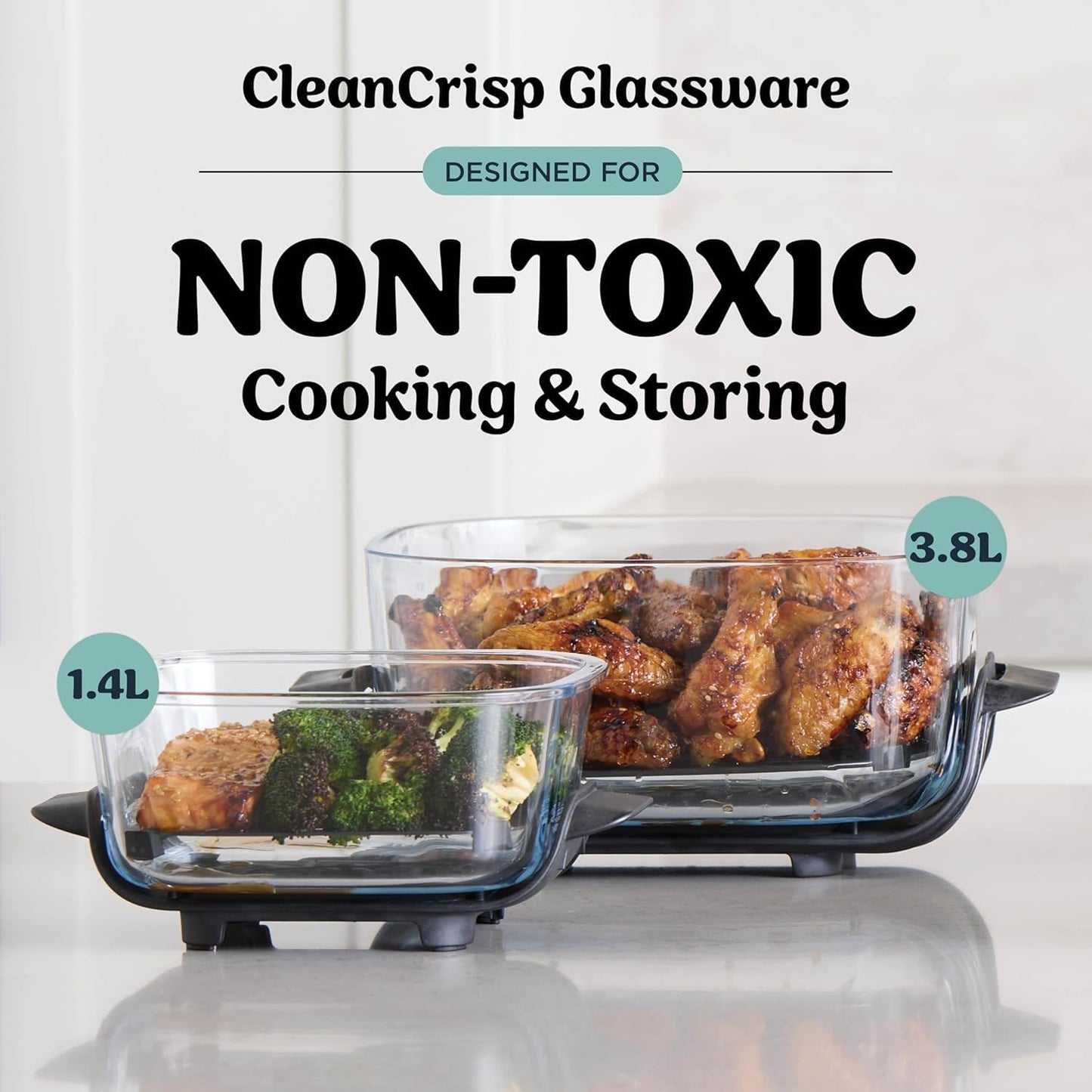 Ninja CRISPi Portable Air Fryer, 3.8L & 1.4L, 4 in 1, Air Fry, Roast, Keep Warm, Recrisp, Space Saving, Compact Design, 2 Removable Glass Containers and Lids, 1700W,