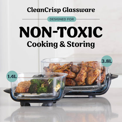 Ninja CRISPi Portable Air Fryer, 3.8L & 1.4L, 4 in 1, Air Fry, Roast, Keep Warm, Recrisp, Space Saving, Compact Design, 2 Removable Glass Containers and Lids, 1700W,