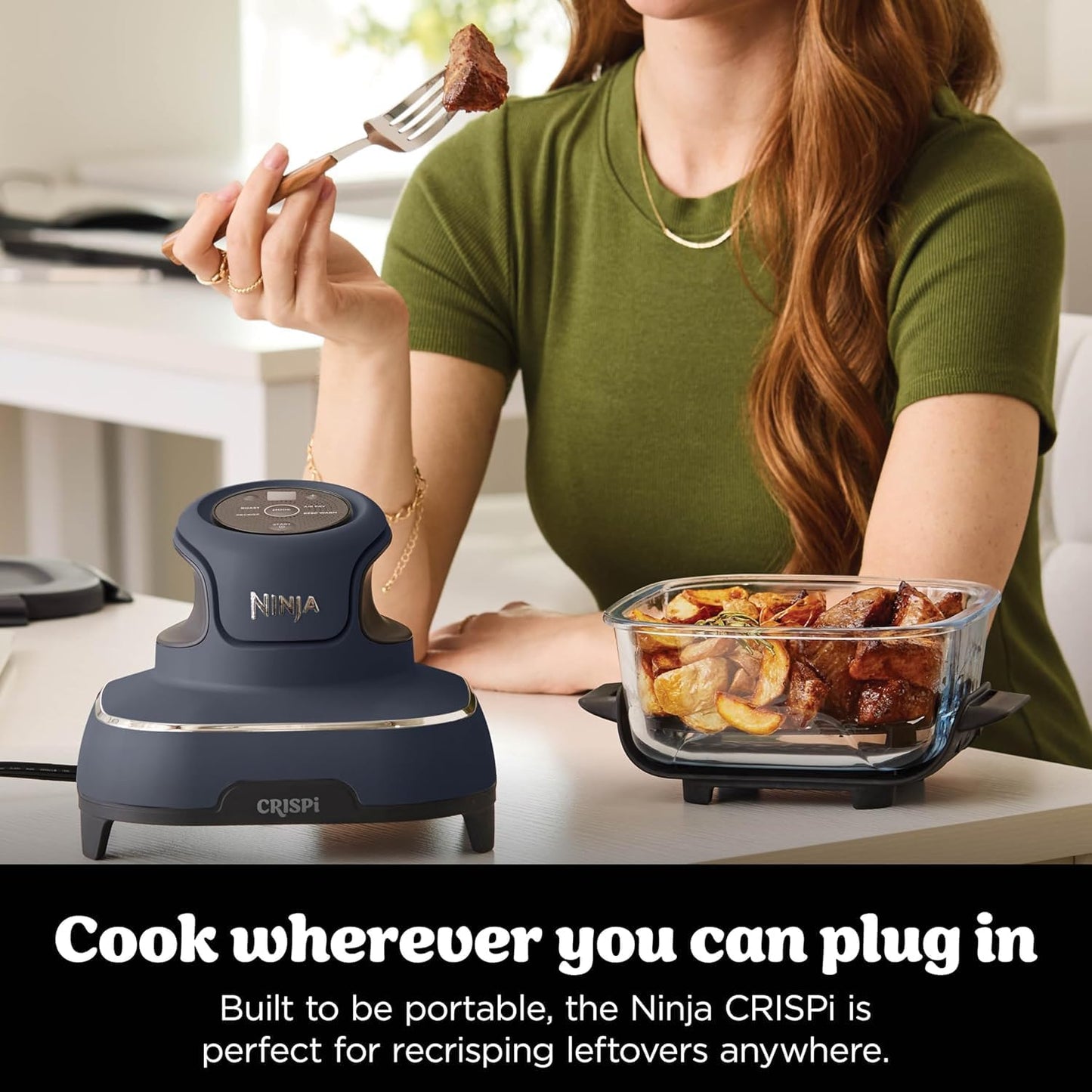 Ninja CRISPi Portable Air Fryer, 3.8L & 1.4L, 4 in 1, Air Fry, Roast, Keep Warm, Recrisp, Space Saving, Compact Design, 2 Removable Glass Containers and Lids, 1700W,