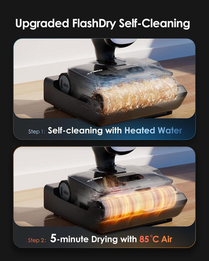 Tineco Floor One S9 Artist Dry and Wet Vacuum Cleaners, 22 kPa, SmartDrive 360°, Anti-Tangle, Self-Cleaning, Working Time 50 min, Two-Edge Cleaning, 180°-Lay-Flat, 85℃ Flashdry