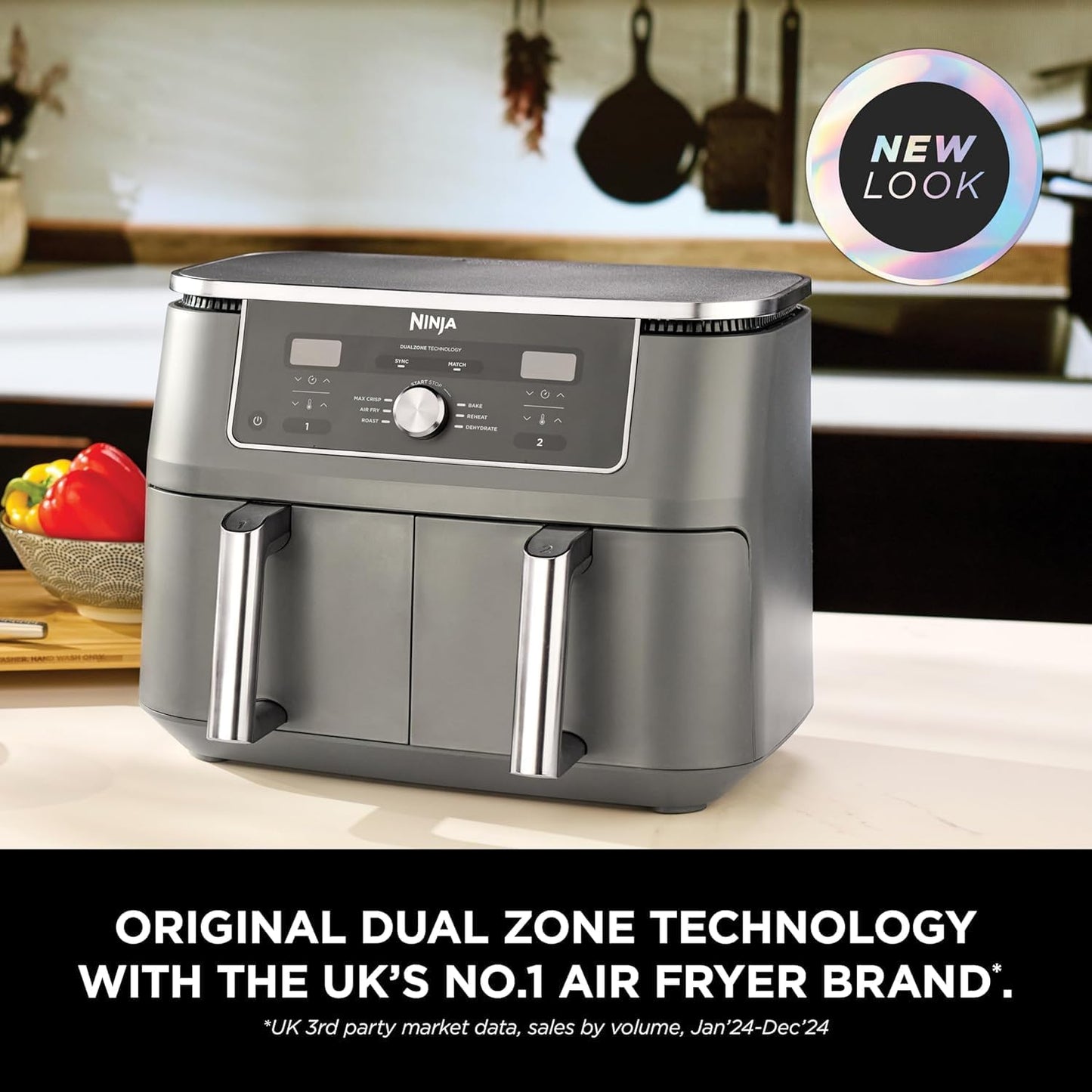 Ninja MAX Digital Airfryer Dual Zone 2 Drawer, 2470 Watts, 9.5 Liters, Gray – DZ400