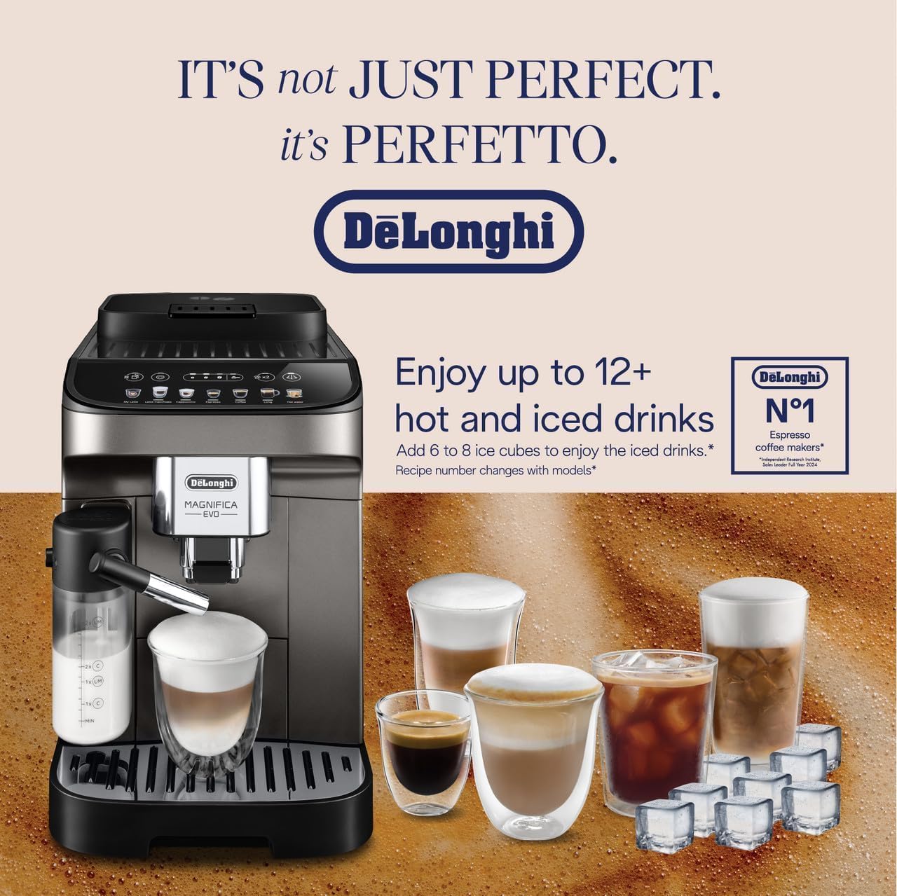 Delonghi- Magnifica EVO Bean to Cup Fully Automatic Coffee Machine, Traditional Milk Frother, Built In Grinder, ECAM290.81.TB, Titanium & Black,