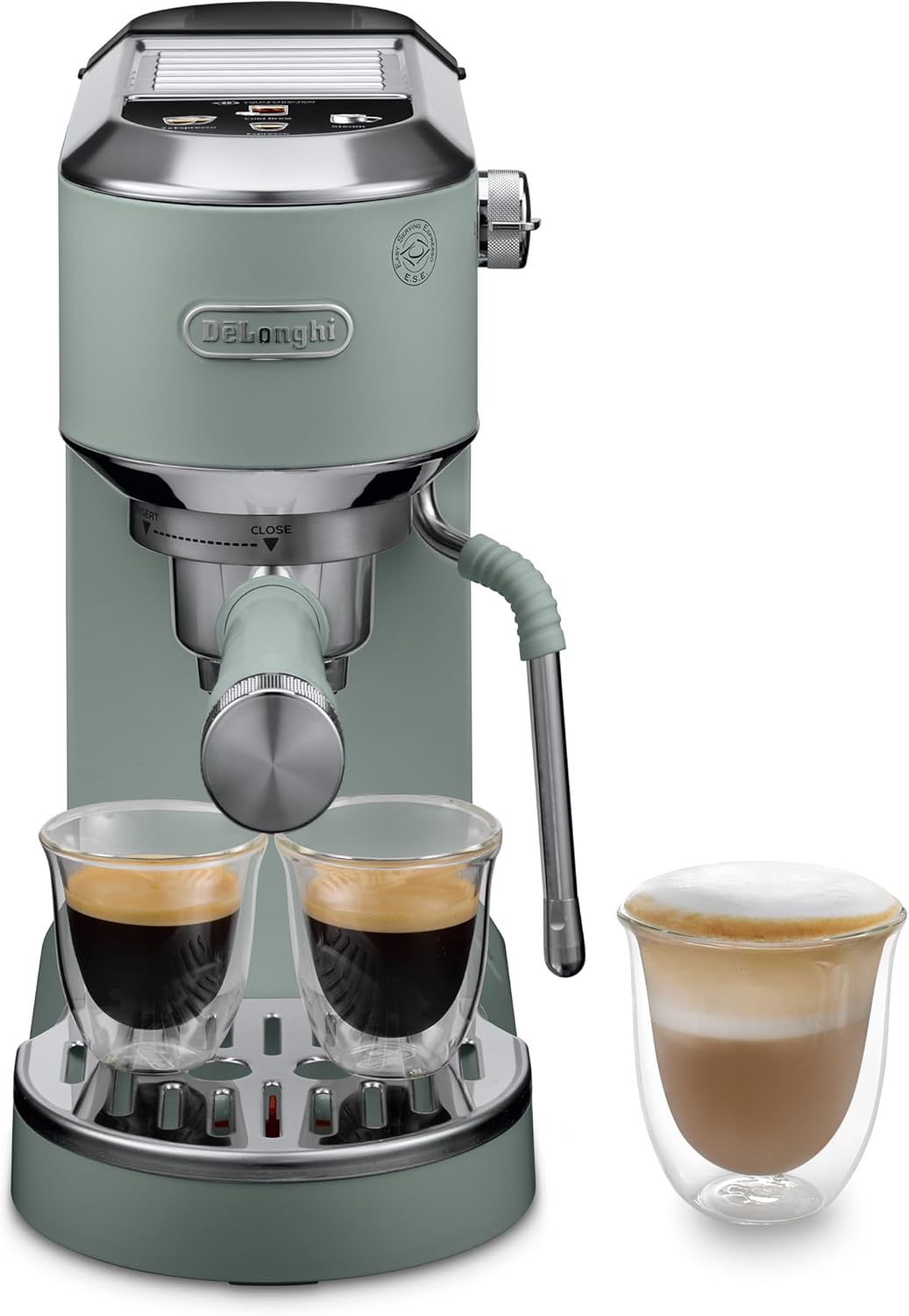 De'Longhi Dedica Duo EC890.GR, Barista Coffee Machine with Pump, Espresso and Cold Brew, Manual Machine with LatteArt Steam Rod, 15 cm Wide, 2 Espresso, Touch Screen, Cup up to 13 cm 1 L 1450 W EC890.GR Green