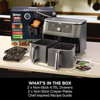 Ninja MAX Digital Airfryer Dual Zone 2 Drawer, 2470 Watts, 9.5 Liters, Gray – DZ400