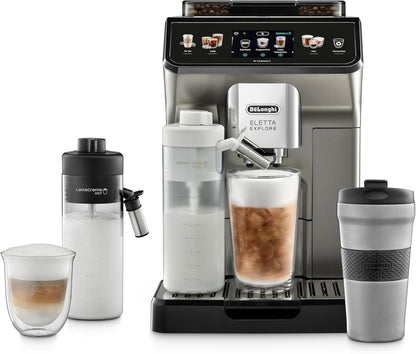 De'Longhi Eletta Explore Coffee Maker Bean To Cup Espresso Machine, +50 Hot & Cold Drinks , 1450 Watt - ECAM450.86.T