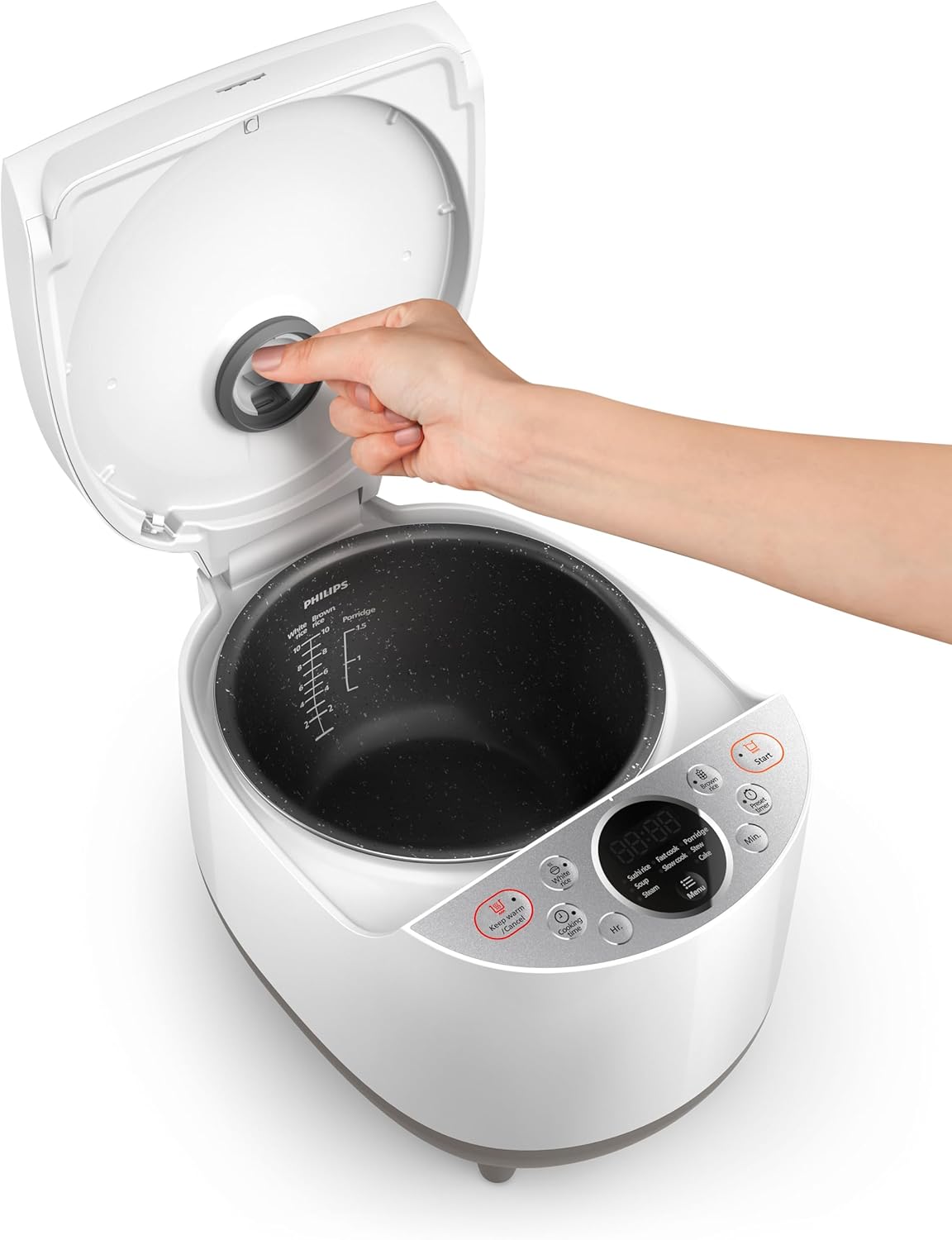 Philips Digital Rice Cooker - Smart 3D Heating, 10 Preset Programs, Multifucntion, Automatic Keep Warm Function, 1.8 L 940 W HD4515/55 White