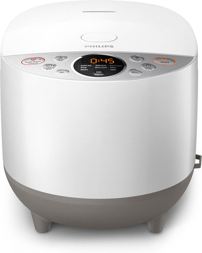 Philips Digital Rice Cooker - Smart 3D Heating, 10 Preset Programs, Multifucntion, Automatic Keep Warm Function, 1.8 L 940 W HD4515/55 White