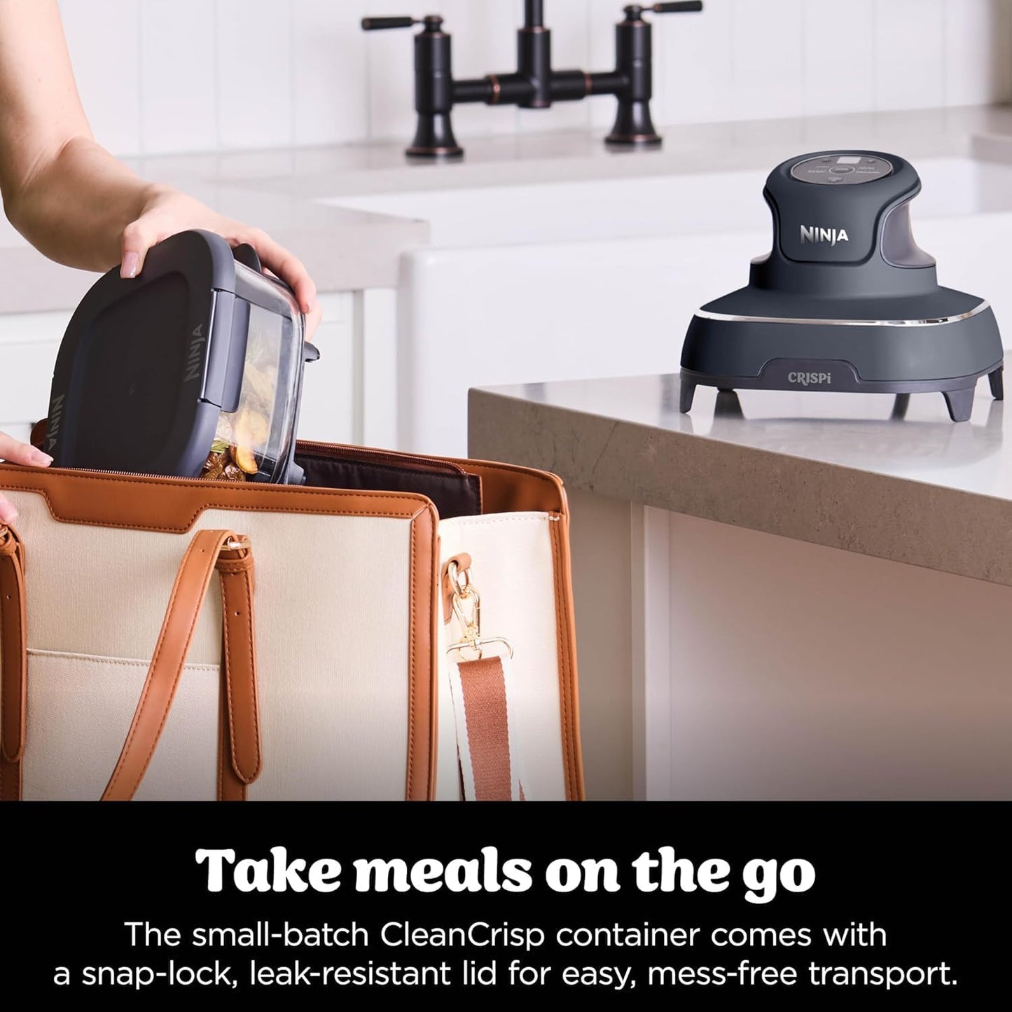 Ninja CRISPi Portable Air Fryer, 3.8L & 1.4L, 4 in 1, Air Fry, Roast, Keep Warm, Recrisp, Space Saving, Compact Design, 2 Removable Glass Containers and Lids, 1700W,