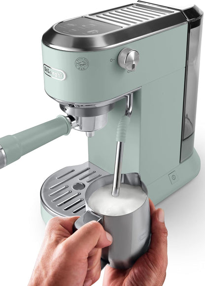 De'Longhi Dedica Duo EC890.GR, Barista Coffee Machine with Pump, Espresso and Cold Brew, Manual Machine with LatteArt Steam Rod, 15 cm Wide, 2 Espresso, Touch Screen, Cup up to 13 cm 1 L 1450 W EC890.GR Green