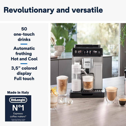 De'Longhi Eletta Explore Coffee Maker Bean To Cup Espresso Machine, +50 Hot & Cold Drinks , 1450 Watt - ECAM450.86.T