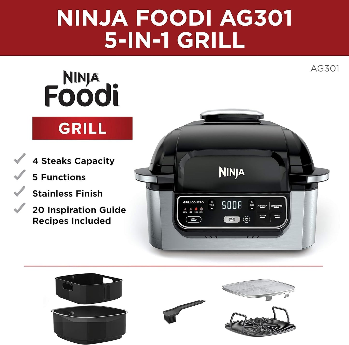 Ninja Foodi Health Grill & Air Fryer 5.7L AG301ME