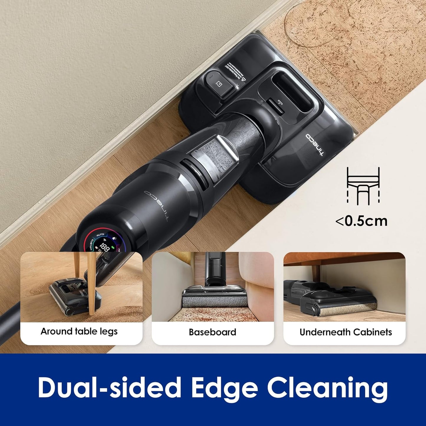 Tineco Floor ONE S7 Stretch Cordless Wet Dry Vacuum Cleaner, 180°Lay-Flat Anti-Tangle Design, 50 Minutes Runtime, 185℉ Flashdry Self-Cleaning, Dual-Sided Edge Cleaning Floor Cleaner