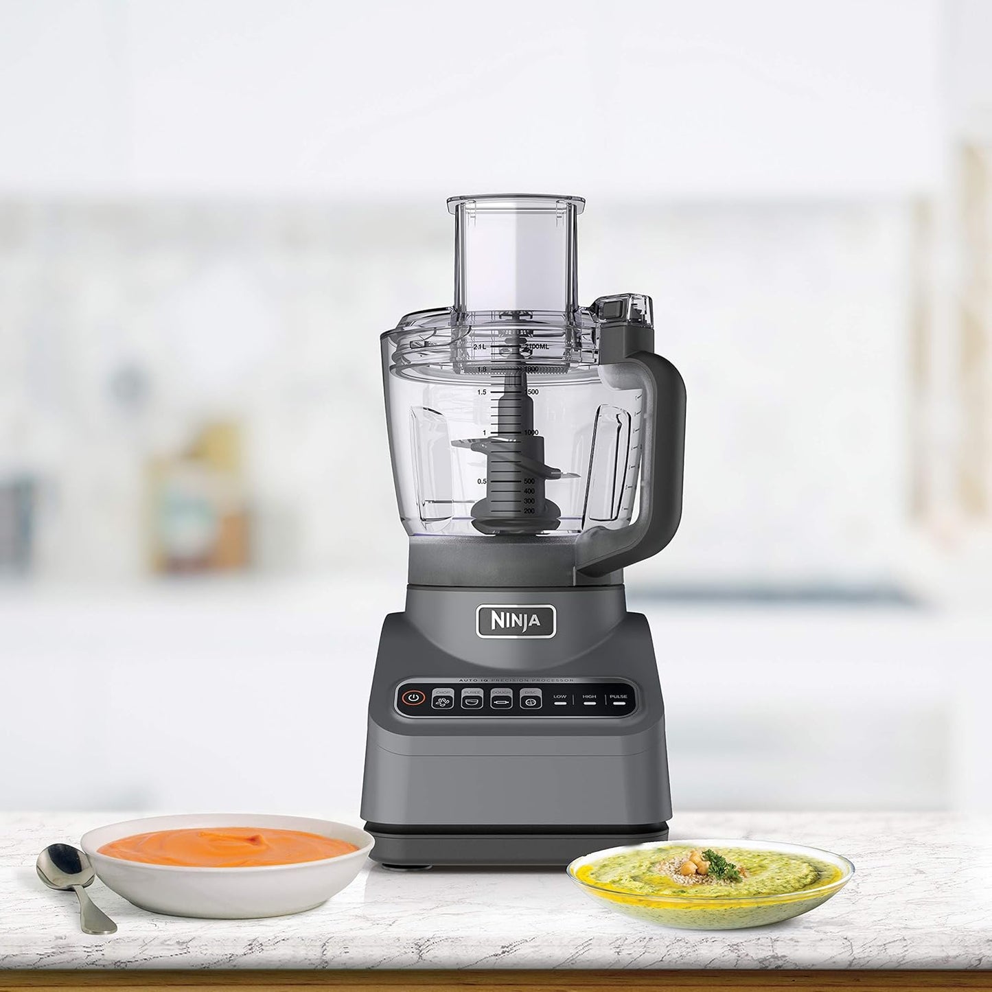 Ninja Food Processor, Professional Plus, 1000 Peak Watts, 4 Functions for Chopping, Slicing, Purees & Dough with 9-Cup Processor Bowl, 3 Blades, Food Chute & Pusher, Silver, BN601