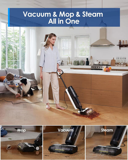 Tineco iFLOOR 5 All-in-One steam cleaner for wooden floors, ideal for sticky dirt, high temperature steam 120°C, self-cleaning