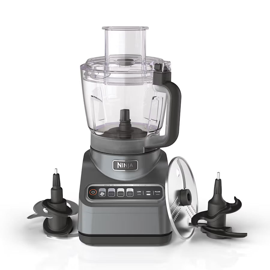 Ninja Food Processor, Professional Plus, 1000 Peak Watts, 4 Functions for Chopping, Slicing, Purees & Dough with 9-Cup Processor Bowl, 3 Blades, Food Chute & Pusher, Silver, BN601