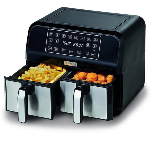 Kenwood digital twin air fryer xxxl 4l+4l 1.7kg+1.7kg with dual zone technology & dual frying hfm75.000mb black/silver