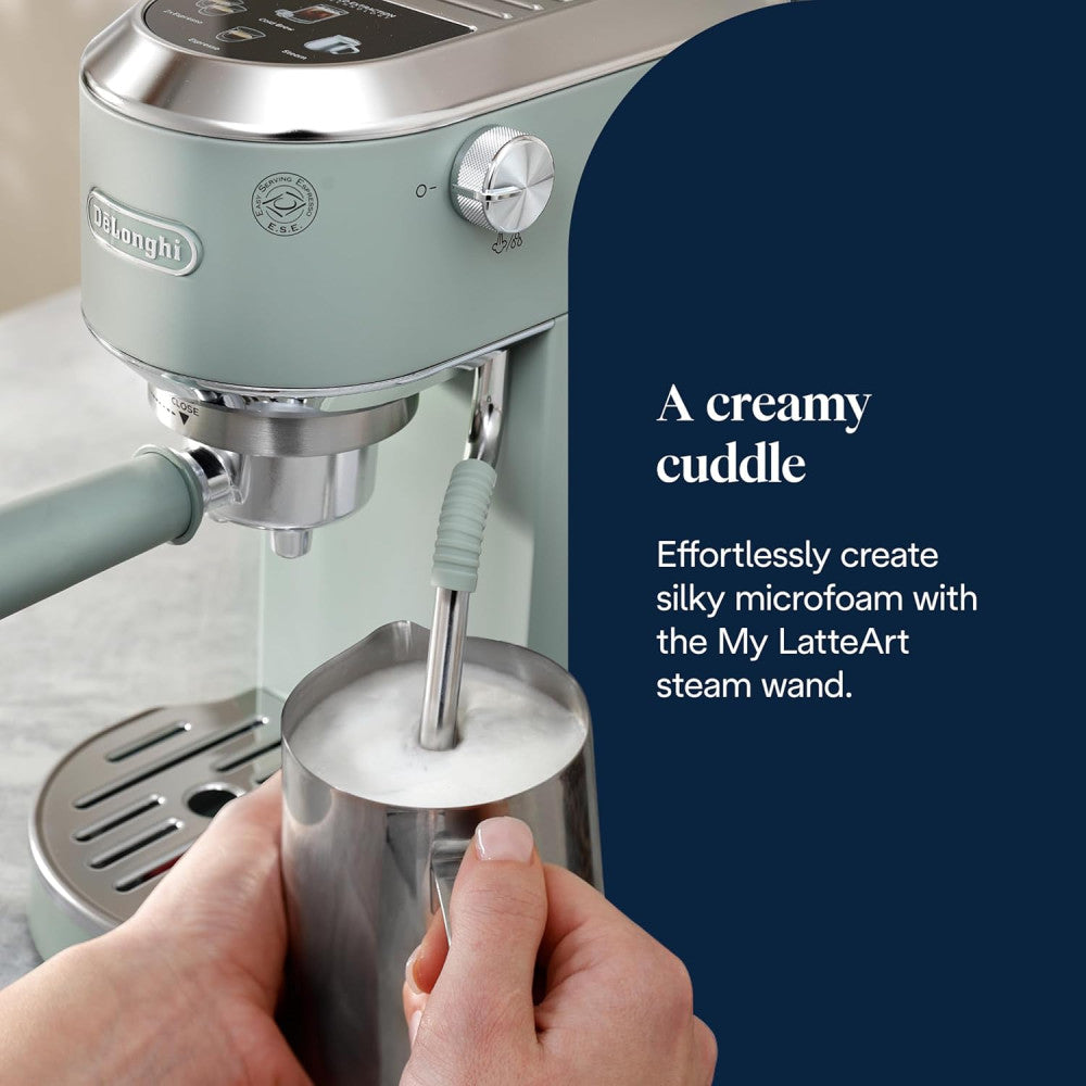 De'Longhi Dedica Duo EC890.GR, Barista Coffee Machine with Pump, Espresso and Cold Brew, Manual Machine with LatteArt Steam Rod, 15 cm Wide, 2 Espresso, Touch Screen, Cup up to 13 cm 1 L 1450 W EC890.GR Green