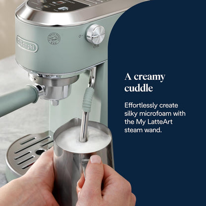 De'Longhi Dedica Duo EC890.GR, Barista Coffee Machine with Pump, Espresso and Cold Brew, Manual Machine with LatteArt Steam Rod, 15 cm Wide, 2 Espresso, Touch Screen, Cup up to 13 cm 1 L 1450 W EC890.GR Green
