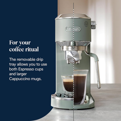 De'Longhi Dedica Duo EC890.GR, Barista Coffee Machine with Pump, Espresso and Cold Brew, Manual Machine with LatteArt Steam Rod, 15 cm Wide, 2 Espresso, Touch Screen, Cup up to 13 cm 1 L 1450 W EC890.GR Green