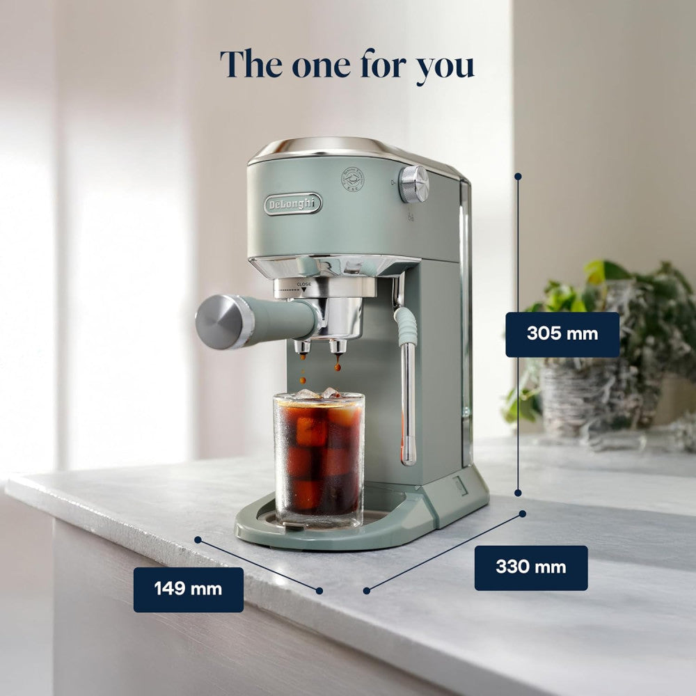 De'Longhi Dedica Duo EC890.GR, Barista Coffee Machine with Pump, Espresso and Cold Brew, Manual Machine with LatteArt Steam Rod, 15 cm Wide, 2 Espresso, Touch Screen, Cup up to 13 cm 1 L 1450 W EC890.GR Green