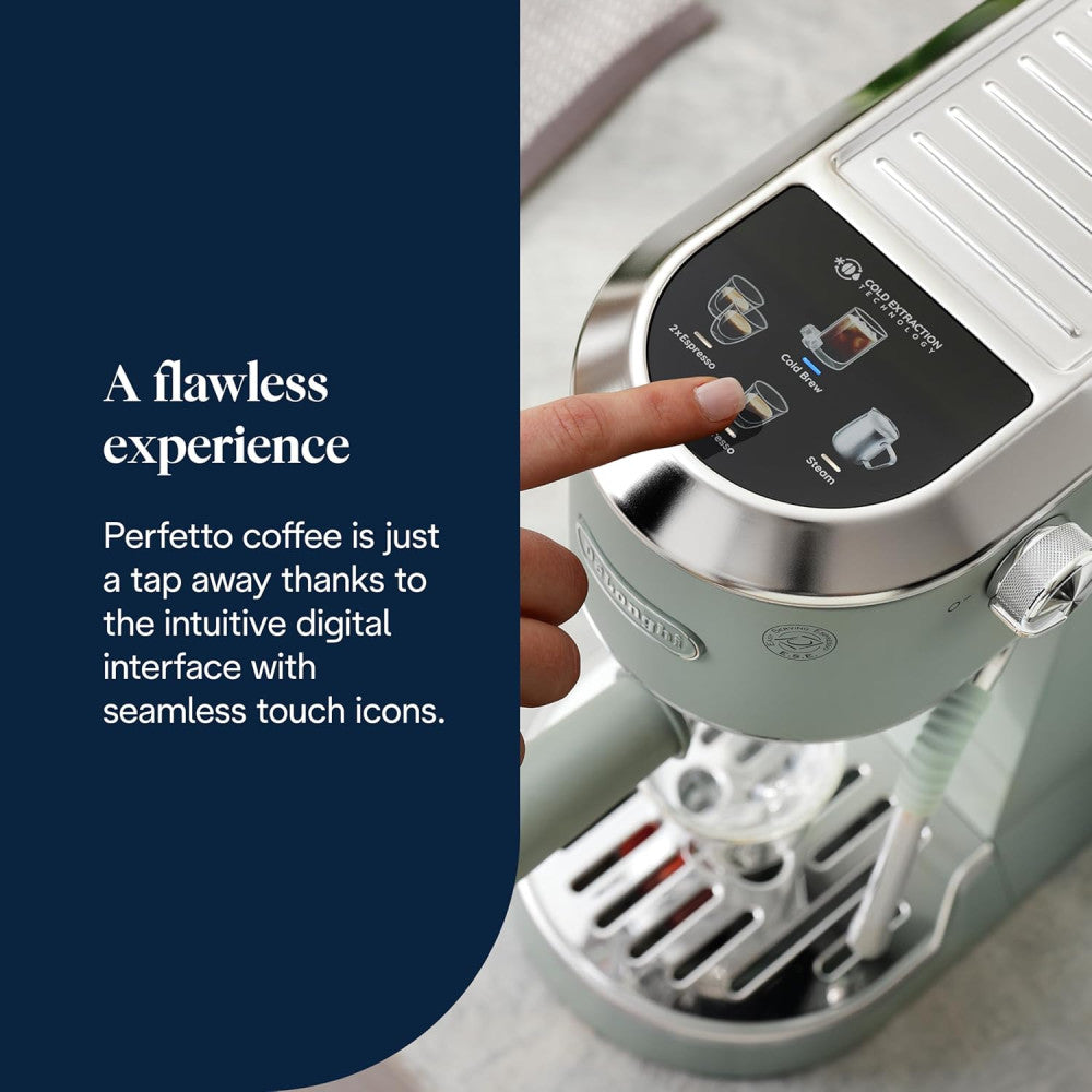 De'Longhi Dedica Duo EC890.GR, Barista Coffee Machine with Pump, Espresso and Cold Brew, Manual Machine with LatteArt Steam Rod, 15 cm Wide, 2 Espresso, Touch Screen, Cup up to 13 cm 1 L 1450 W EC890.GR Green