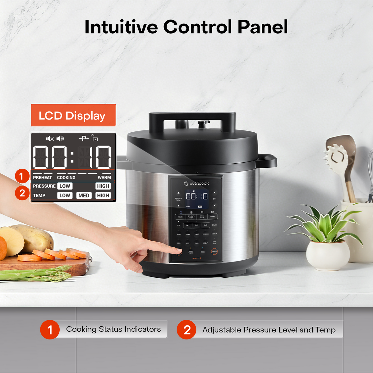 Nutricook SMART POT, 8L Capacity,1500W, 12-in-1 Multi-Cooker,Pressure Cooker, Slow Cooker, Rice Cooker & More, Stainless Steel Pot SP330