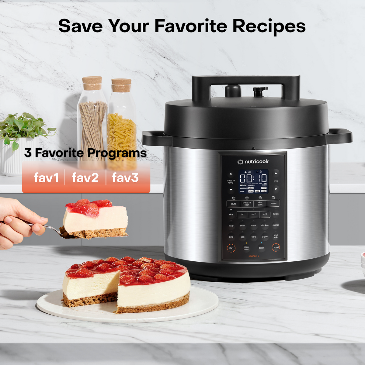 Nutricook SMART POT, 8L Capacity,1500W, 12-in-1 Multi-Cooker,Pressure Cooker, Slow Cooker, Rice Cooker & More, Stainless Steel Pot SP330