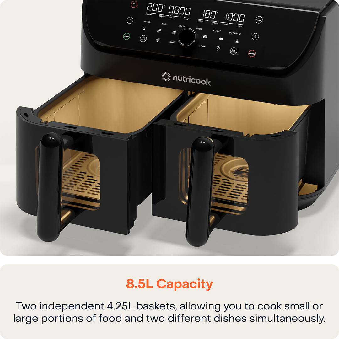Nutricook Duo 2 vision Air Fryer, 8.5 Liters, 2400 Watt, Black